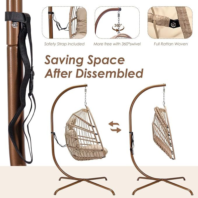 Hanging Egg Chair with Stand Outdoor Swinging Egg Chair with Water Resistant Cushion