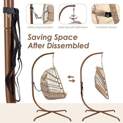 Hanging Egg Chair with Stand Outdoor Swinging Egg Chair with Water Resistant Cushion