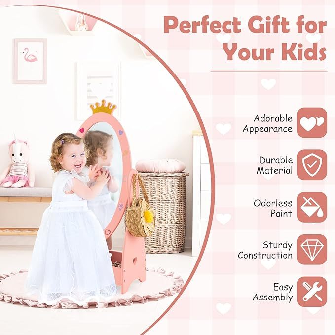 Free-Standing Dressing Mirror w/Bottom Shelf & Storage Box