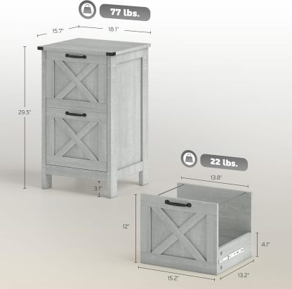 Rustic Farmhouse Filing Cabinet with Barn Doors for A4/Letter Size 15.7"D x 18.1"W x 29.5"H