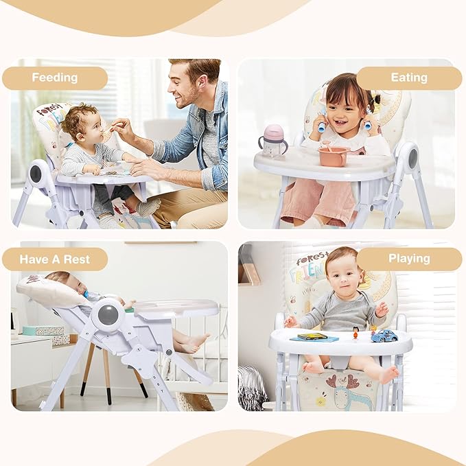 Plastic Foldable Highchair for Babies and Toddlers, 7 Adjustable Heights