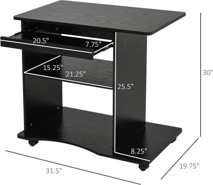 Mobile Small Office Workstation with Slide-Out Keyboard Tray, Adjustable Shelf, & CPU Stand