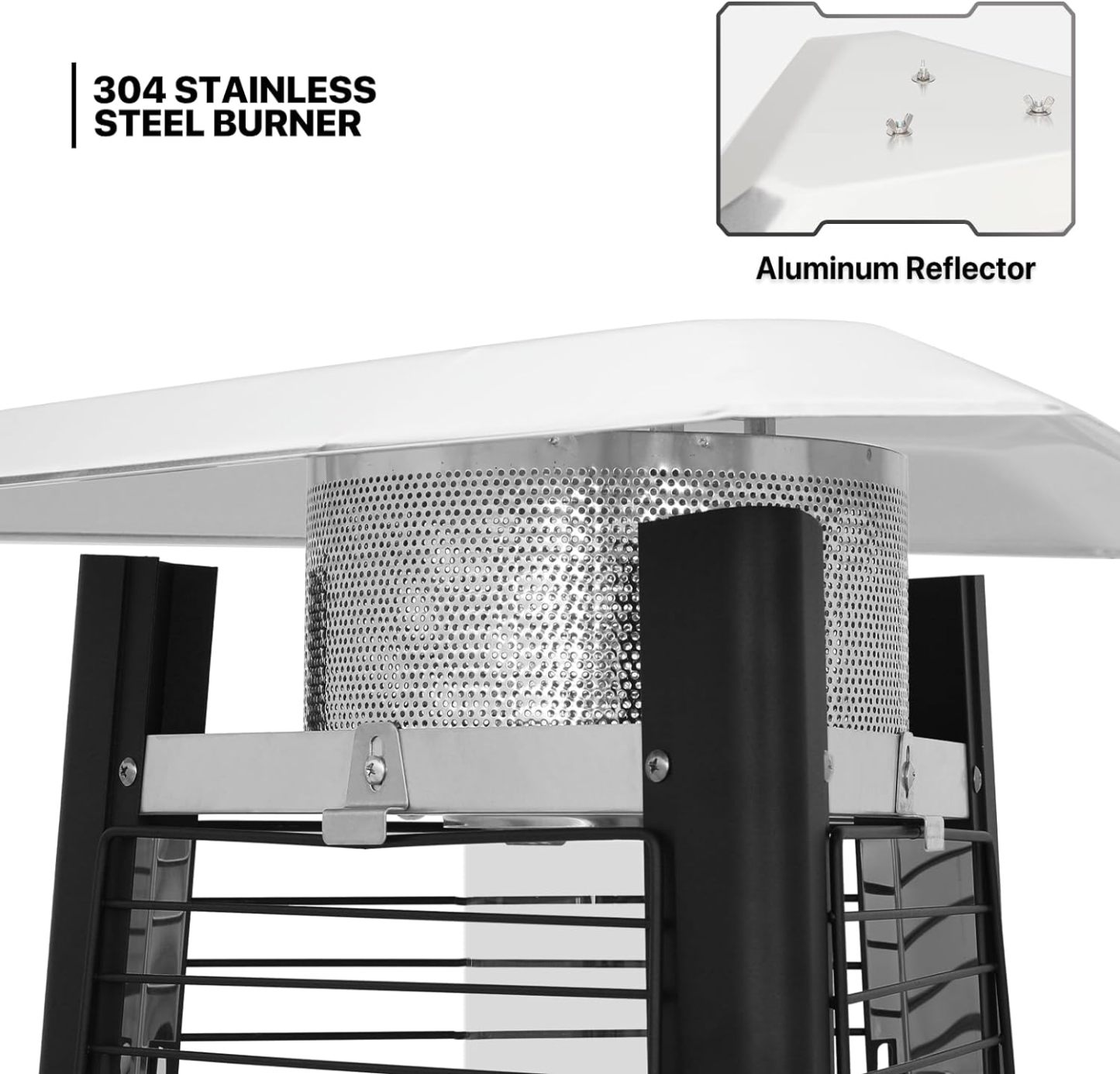 42000 BTU Propane Pyramid Patio Heater with Wheels and Glass Tube Flame Burner Outdoor Patio Heater for Commercial Use, Residential, Garden, Backyard, Porch, Deck, Balcony (Black)