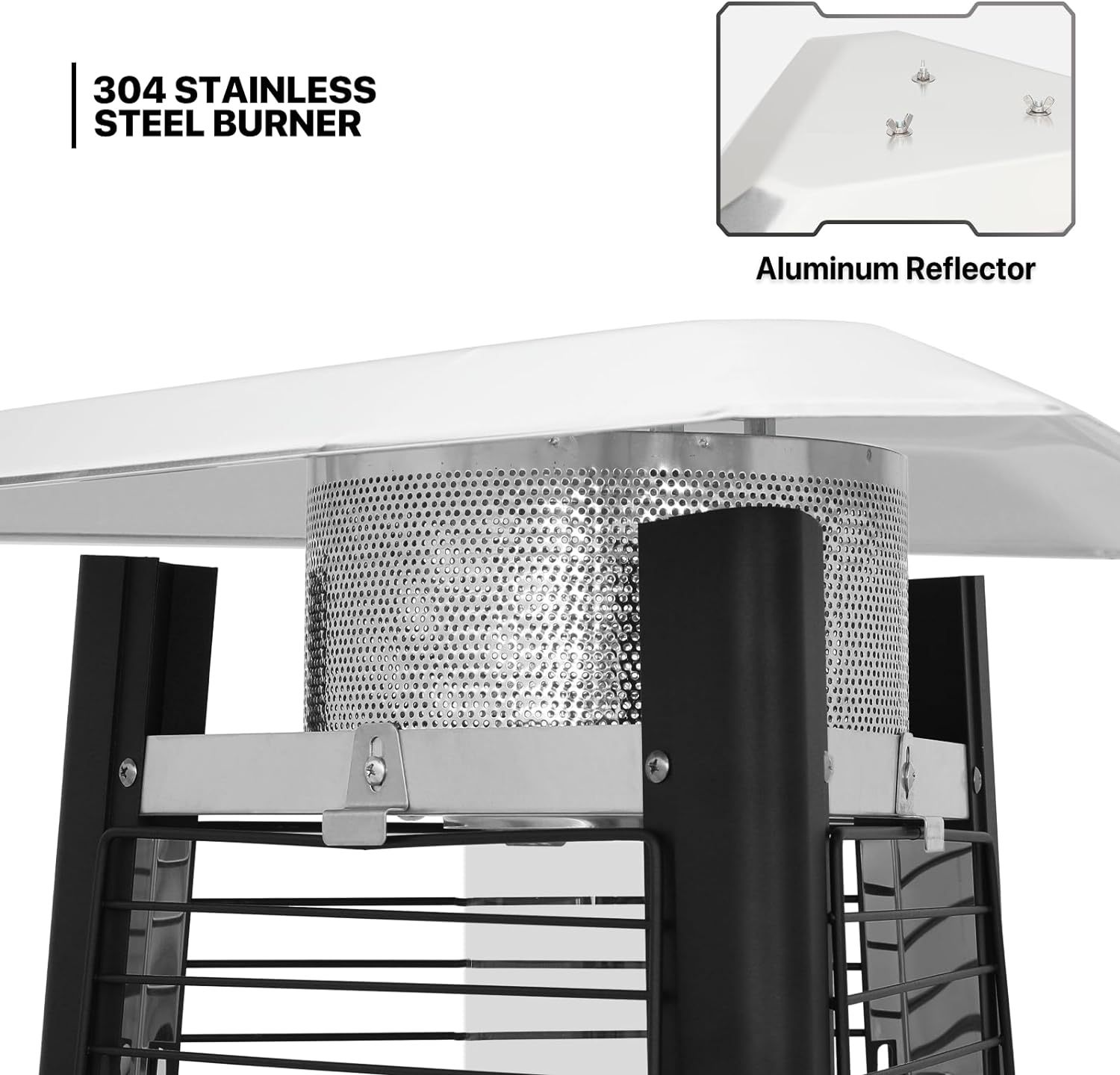 42000 BTU Propane Pyramid Patio Heater with Wheels and Glass Tube Flame Burner Outdoor Patio Heater for Commercial Use, Residential, Garden, Backyard, Porch, Deck, Balcony (Black)