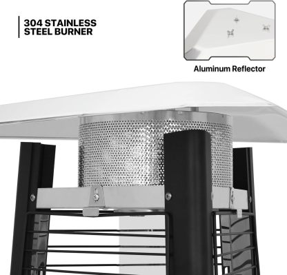 42000 BTU Propane Pyramid Patio Heater with Wheels and Glass Tube Flame Burner Outdoor Patio Heater for Commercial Use, Residential, Garden, Backyard, Porch, Deck, Balcony (Black)