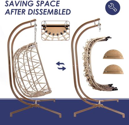 Double Egg Chair with Stand Wicker Swing Chair for 2 Person
