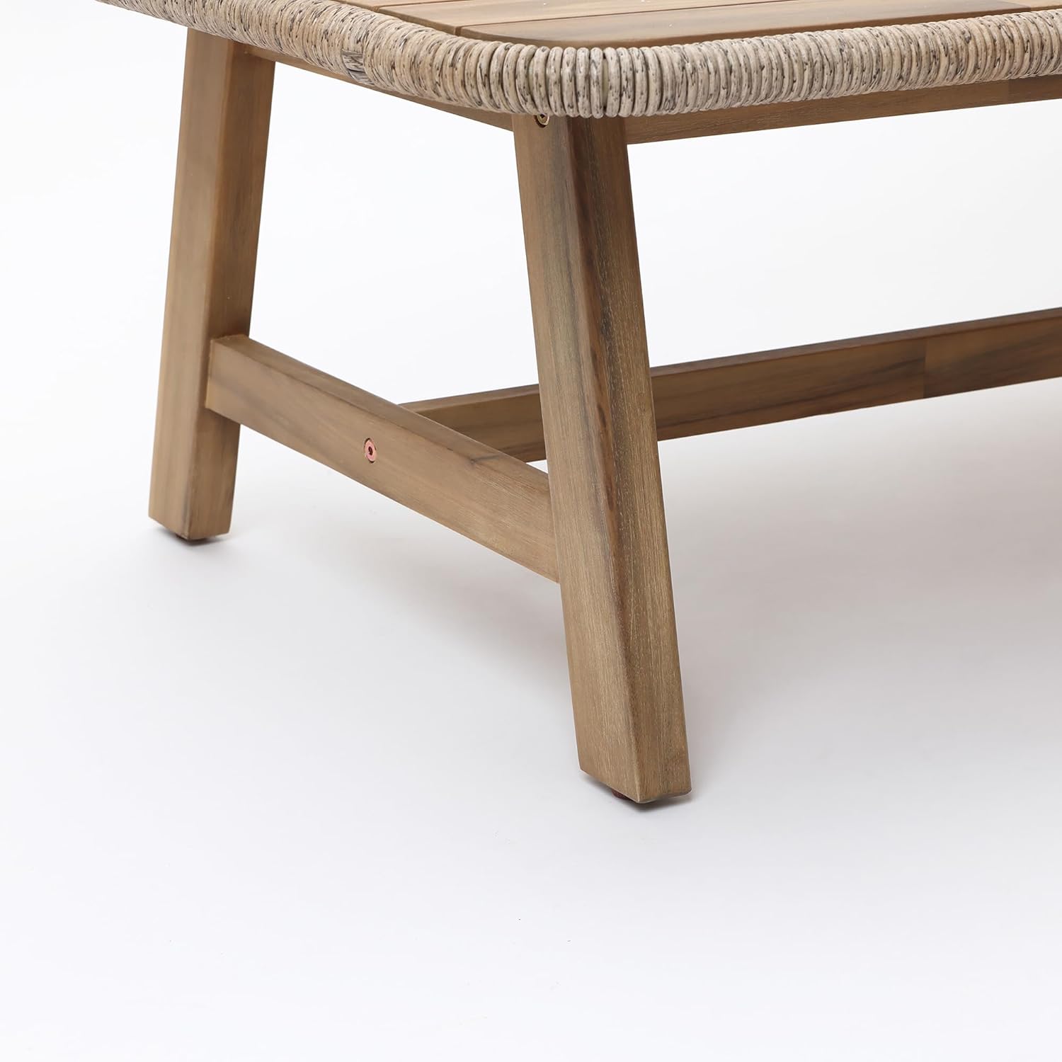 47" Outdoor Coffee Table for Patio, Acacia Wood Patio Table with Woven Trim