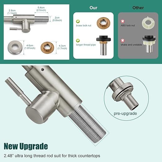 Cold Water Only Kitchen Faucet Brushed Nickel Single Handle 1 Hole 360 Degree Swivel Spout Deck Mount High Arc SUS304 Stainless Steel Sink Bar Tap Goose Neck with Hose(Drain Not Included)