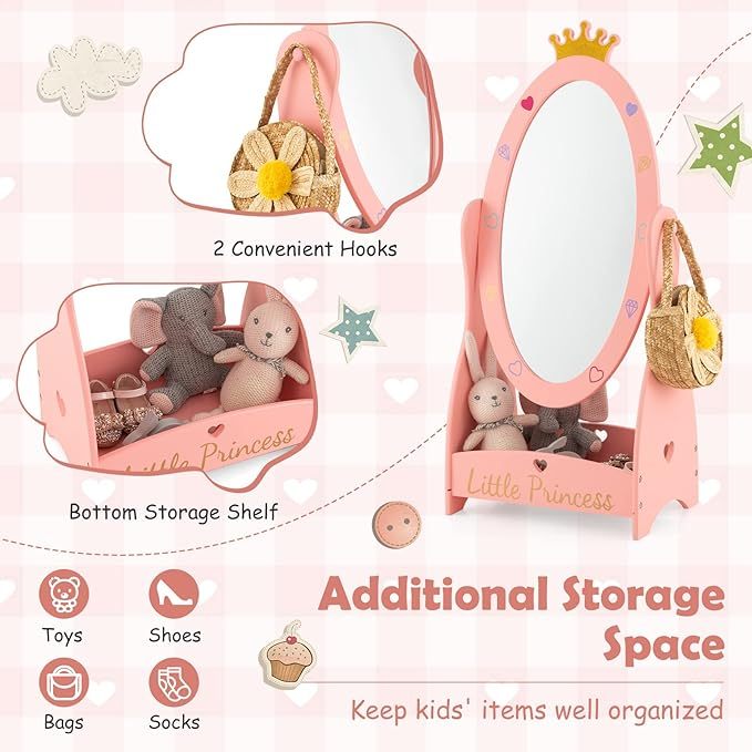 Free-Standing Dressing Mirror w/Bottom Shelf & Storage Box