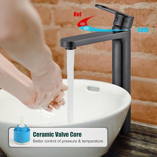 Oil Rubbed Bronze Vessel Sink Bathroom Tall Faucet One Hole Single Handle Basin Mixer Tap Lavatory Vanity Brass Pop Up Drain Included Deck Mount Modern Tall Bathroom Faucet