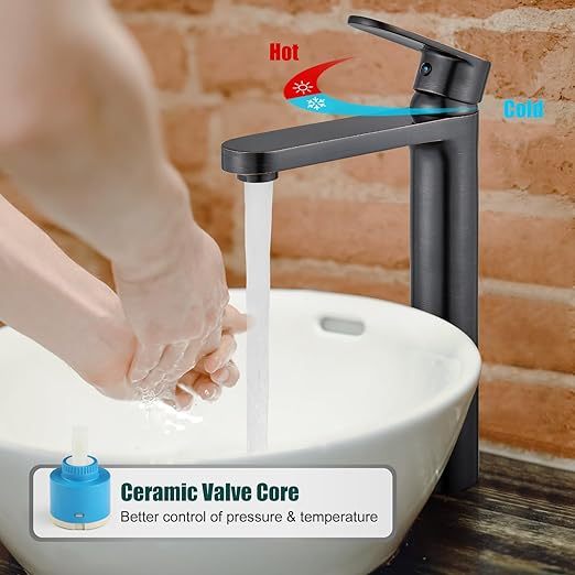 Oil Rubbed Bronze Vessel Sink Bathroom Tall Faucet One Hole Single Handle Basin Mixer Tap Lavatory Vanity Brass Pop Up Drain Included Deck Mount Modern Tall Bathroom Faucet