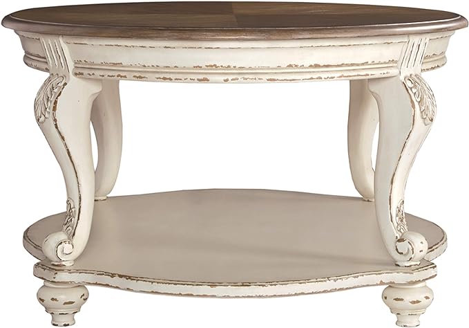 Casual Cottage Coffee Table, Antique White & Brown