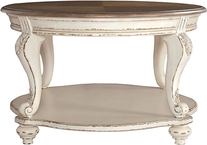 Casual Cottage Coffee Table, Antique White & Brown