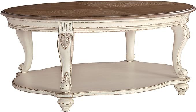 Casual Cottage Coffee Table, Antique White & Brown