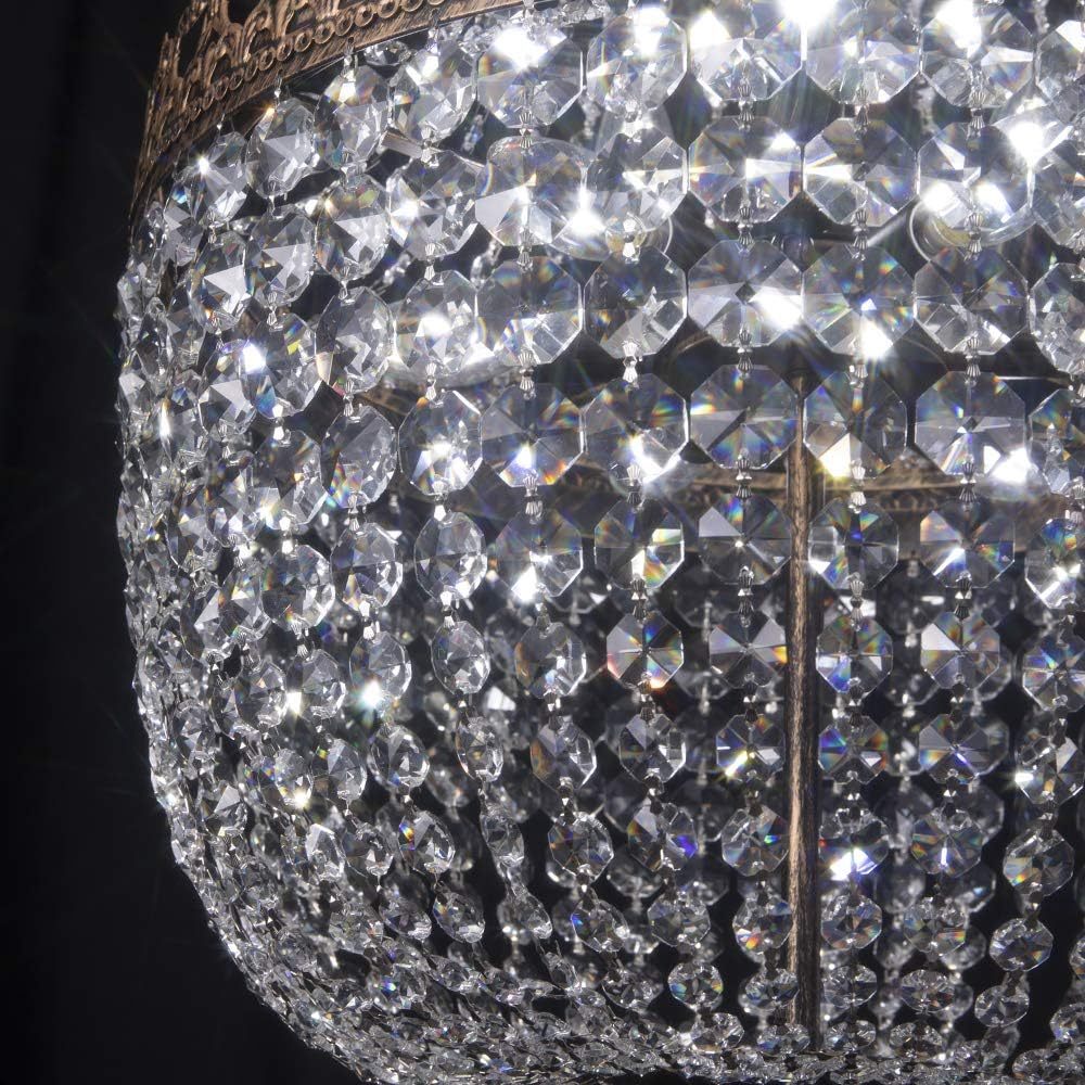 Crystal Chandelier Lights, 9-Light French Empire Country Foyer Chandelier Pendant, Hanging Ceiling Lighting Fixture for Dining Living Room Bedroom Kitchen, 35" H x 19.69" W, Antique Bronze