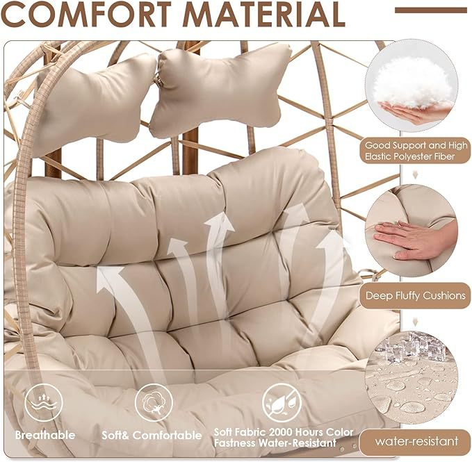 Double Egg Chair with Stand Wicker Swing Chair for 2 Person, Rattan Wicker Hanging Egg Chair