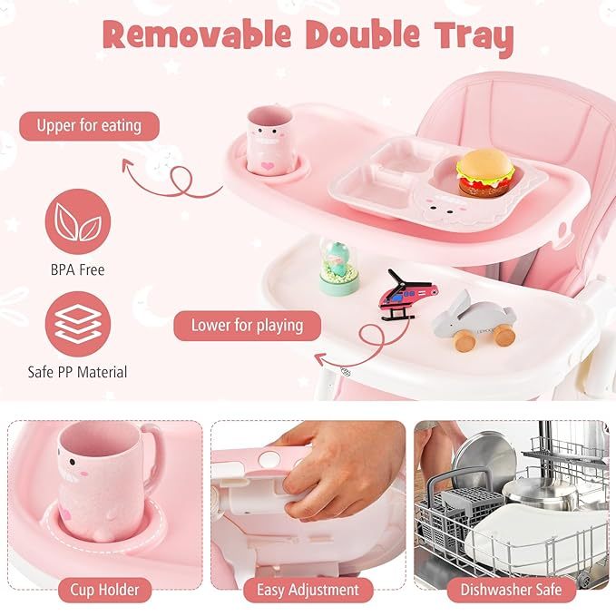 High Chair with Wheels, Foldable Highchair for Babies and Toddlers