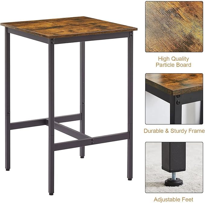 Bar Table and Chairs Set for 2, 3-Piece Small Square Pub Bistro Table and Upholstered Stools with Backrest