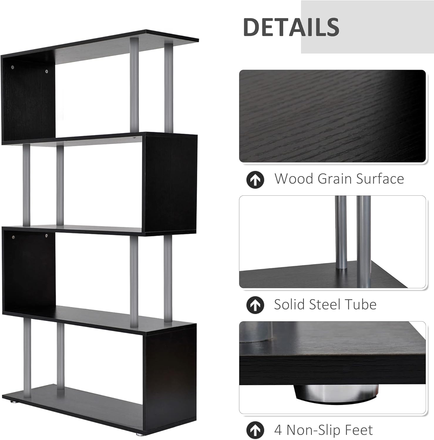 Modern S-Shaped 5 Tier Room Dividing Bookcase Wooden Storage Display Stand Shelf