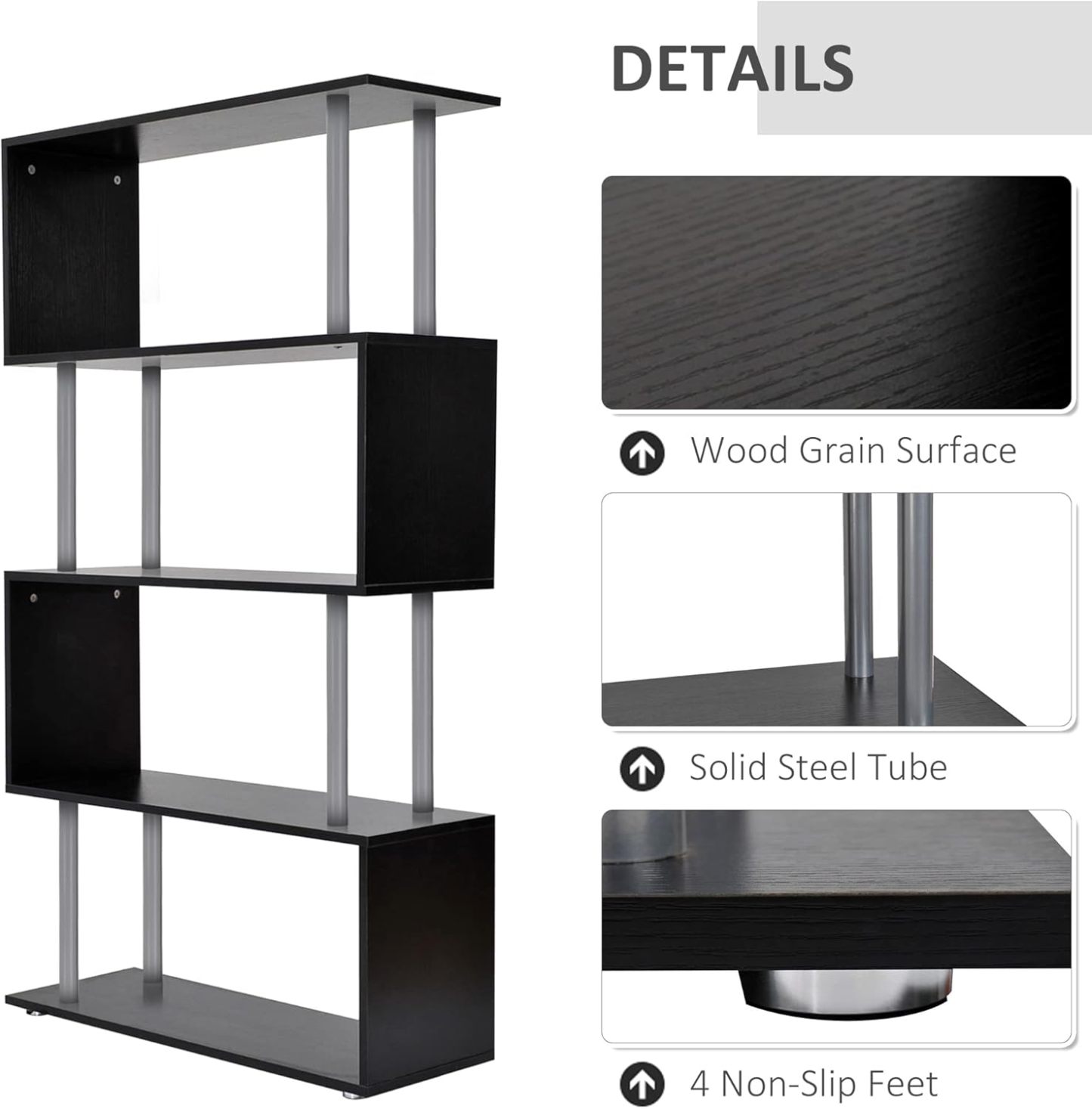 Modern S-Shaped 5 Tier Room Dividing Bookcase Wooden Storage Display Stand Shelf