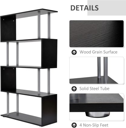 Modern S-Shaped 5 Tier Room Dividing Bookcase Wooden Storage Display Stand Shelf