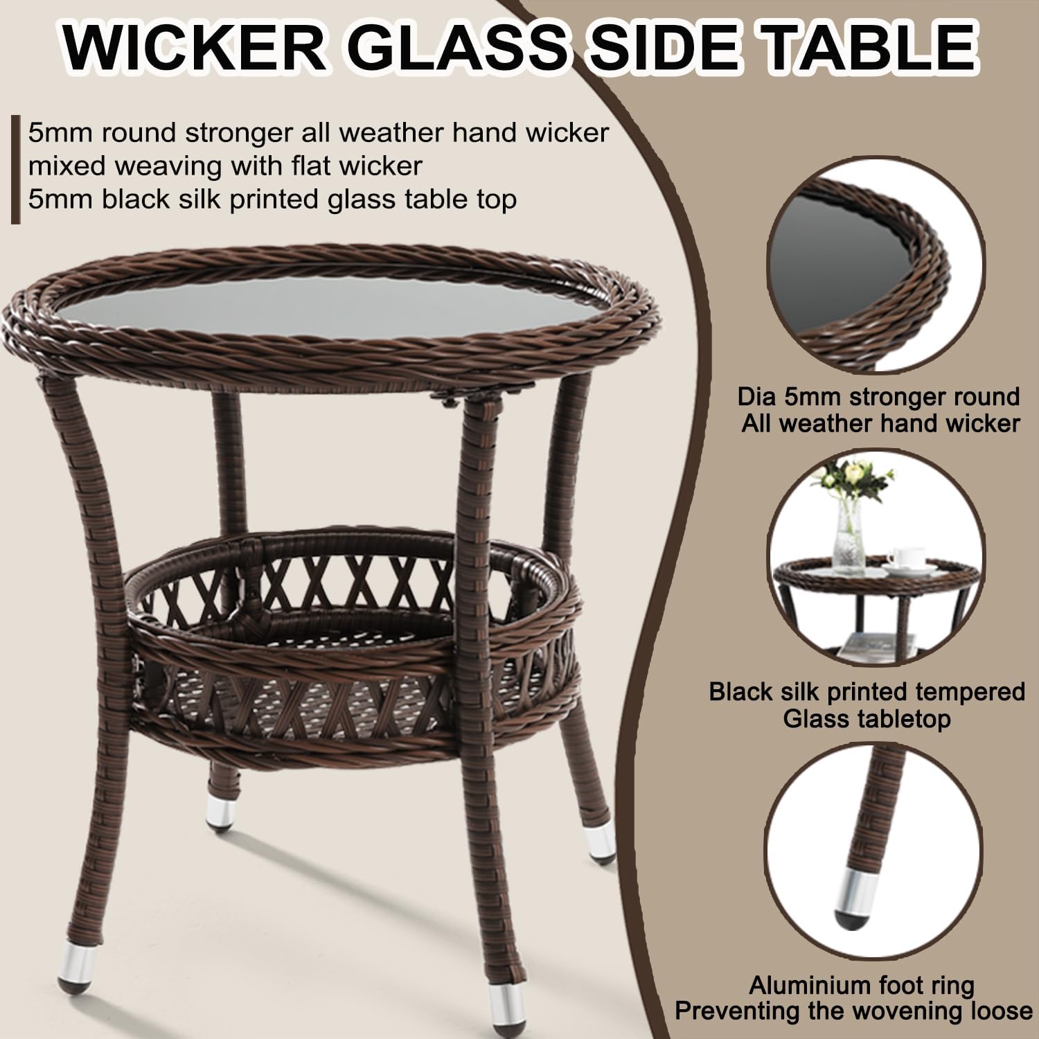 Outdoor Side Table Wicker Outdoor End Table for Patio Rattan Side Table