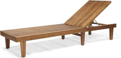 Outdoor Wooden Chaise Lounge (Set of 2), Teak Finish