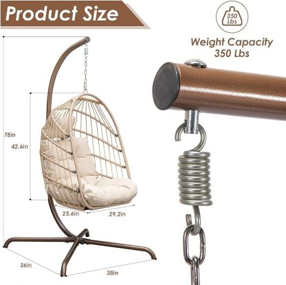 Hanging Egg Chair with Stand Outdoor Swinging Egg Chair with Water Resistant Cushion