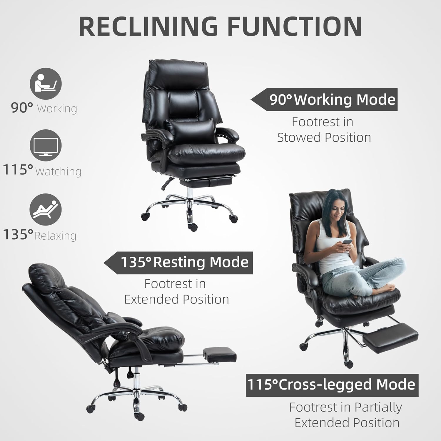 Overstuffed Executive Office Chair, Reclining Desk Chair with Swivel Wheels