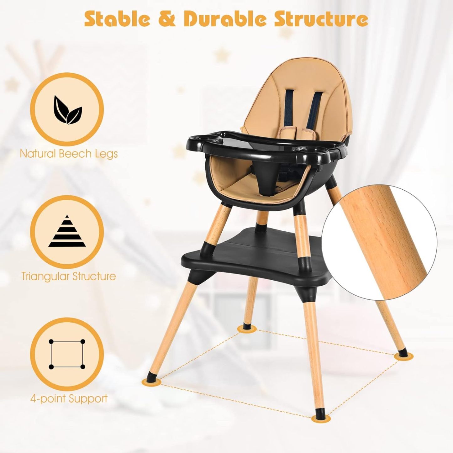 5-in-1 Convertible Wooden Highchair for Babies and Toddlers/Table and Chair Set