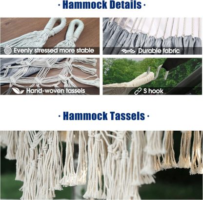 Garden Cotton Hammock Comfortable Fabric Elegant Deluxe Tassels Durable Swing Hammock Up to 450lbs Portable Hammock with Travel Bag,Perfect for Porch Patio Yard Bedroom Outdoor/Indoor