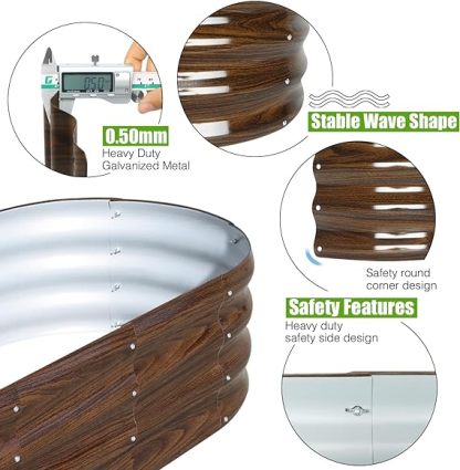 Galvanized Raised Garden Bed Outdoor, 2 Pcs 4x2x1ft Oval Metal Planter Box for Planting Plants Vegetables, Brown