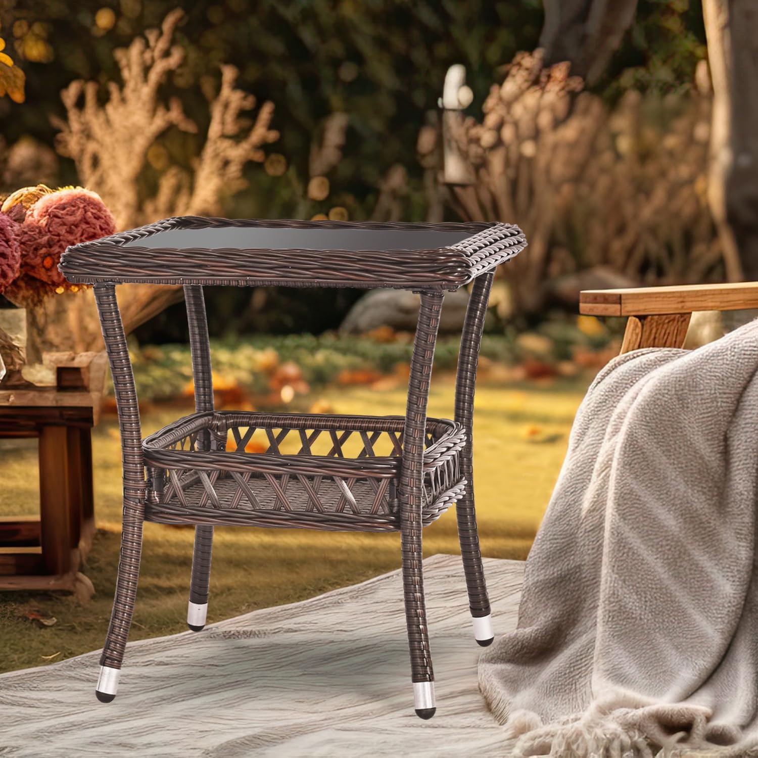 Outdoor Side Table Wicker Outdoor End Table for Patio Outside