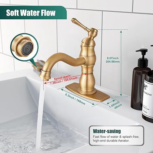 Antique Brass Bathroom Sink Overflow Faucet Single Hole One Handle with Pop Up Drain Assembly Deck Mount Single Handle Bathroom Sink Faucet Vanity Mixer Tap Lavatory Included