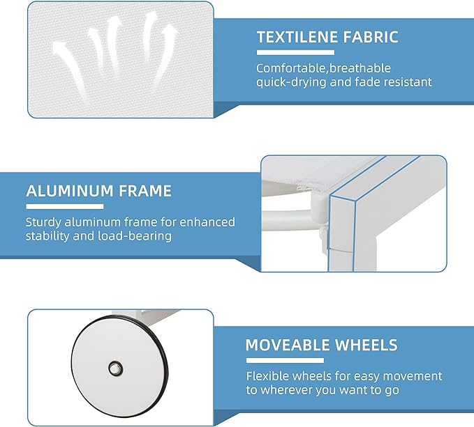 2 PCS Outdoor Chaise Lounges Chair with Wheels Aluminum Reclining Patio Lounge Chairs