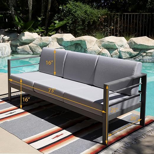 3-Pieces Aluminum Outdoor Patio Sofa, All-Weather Outdoor 5-Seater Couch Loveseat with Coffee Table - Gray