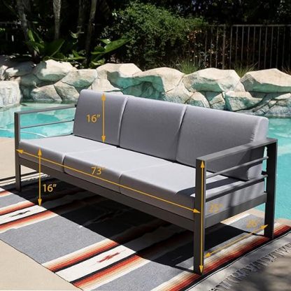 3-Pieces Aluminum Outdoor Patio Sofa, All-Weather Outdoor 5-Seater Couch Loveseat with Coffee Table - Gray