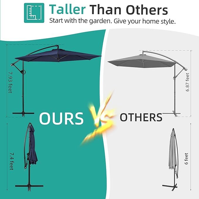 Crank and Cross Base, Outdoor Cantilever Hanging Umbrella