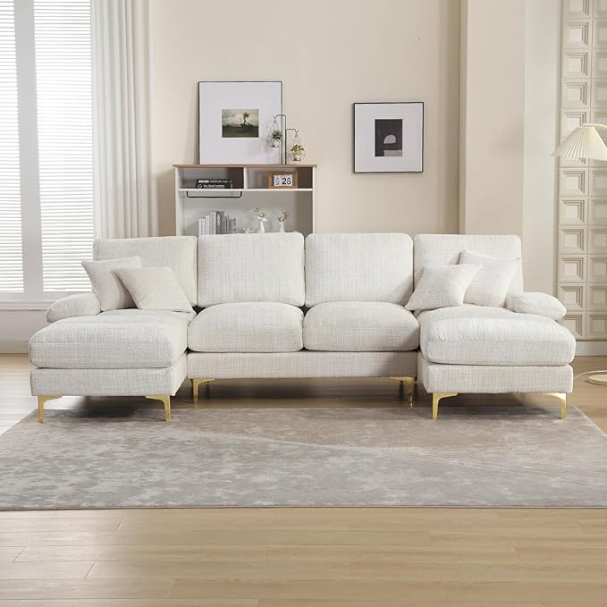 U-Shaped Sectional Sofa, Modern Chenille Tufted Overstuffed Comfy Cloud 4 Seater Couch