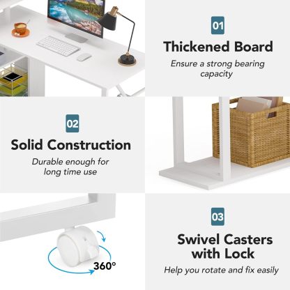 Rotating Computer Desk with 5 Shelves Bookshelf, Modern L-Shaped Corner Desk with Storage 39.37"D x 47.24"W x 60.23"H