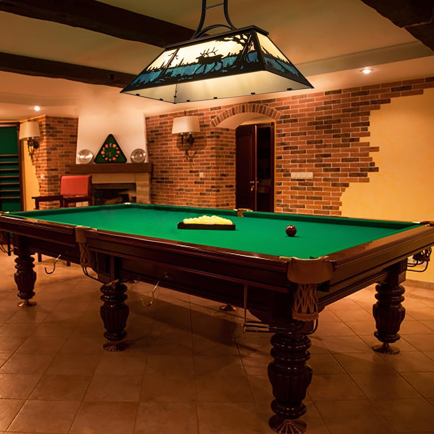 Tiffany Pool Table Light 3 Lights, Rustic Bear Chandelier for Kitchen Island, Cabin, Billiards Table Lamp