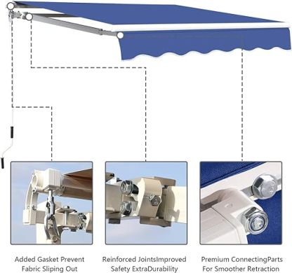 9.8'x8.2' Patio Awning Retractable Awning Cover Sunshade Shelter Outdoor Canopy with Crank Handle and Water-Resistant Polyester for Courtyard, Balcony, Shop, Restaurant, Cafe, Deck