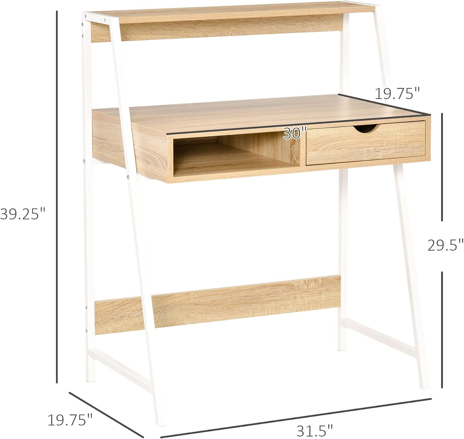 Computer Desk with A Frame for Small Spaces, Writing Table with Drawer and Storage Shelves