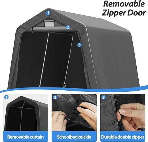 8x8Ft Ourdoor Storage Shed Shelter,Portable Shed Garage with Roll-up Zipper Door &Vent Window, Heavy Duty Storage Tent Carport for Bike,Motorcycle