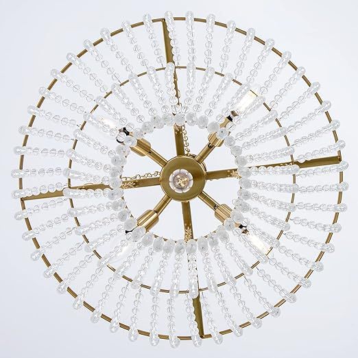 Beaded Chandelier for Dining Room, Modern Gold Pendant Hanging Light 3 Tiers, Boho Crystal Chandelier for Bathroom,Foyer,Entryway, Brushed Brass Finished with Glass Bead (Glass Bead)