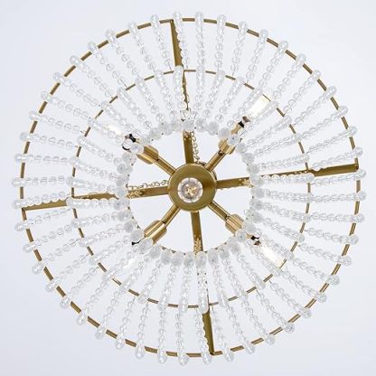 Beaded Chandelier for Dining Room, Modern Gold Pendant Hanging Light 3 Tiers, Boho Crystal Chandelier for Bathroom,Foyer,Entryway, Brushed Brass Finished with Glass Bead (Glass Bead)