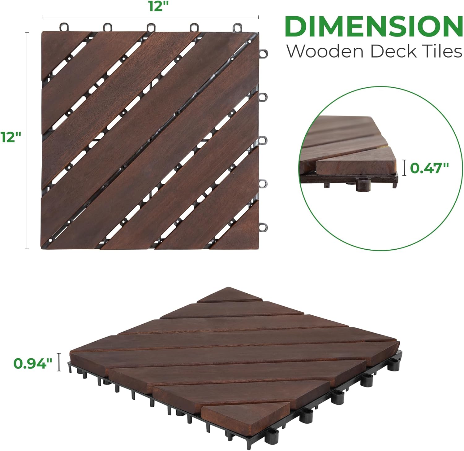 12''x12''0.94" Artificial Grass with Acacia Wood Deck Tiles 