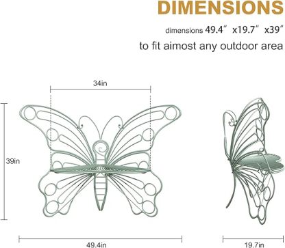50 Inches Outdoor Bench, Cast Iron Metal Frame Patio Outdoor Garden Bench with Butterfly Inspired Pattern, Front Porch Bench for Outdoors, Deck, Lawn, Balcony, Backyard
