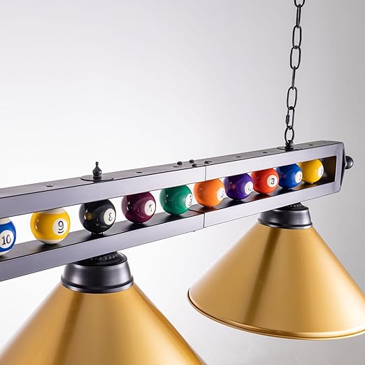 Pool Table Light,59”Billiards Lights for 7' 8' 9' Table, Hanging Over Pool Table Light with Gold Shade and Billiard Ball Decor