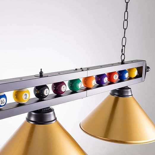 Pool Table Light,59”Billiards Lights for 7' 8' 9' Table, Hanging Over Pool Table Light with Gold Shade and Billiard Ball Decor